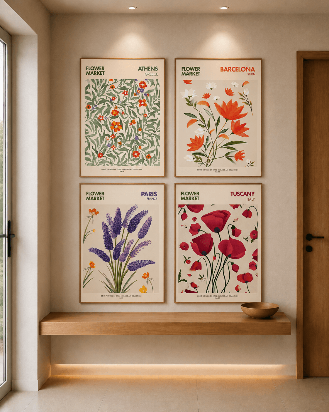 KIT 4 QUADROS DECORATIVOS - FLOWER MARKET